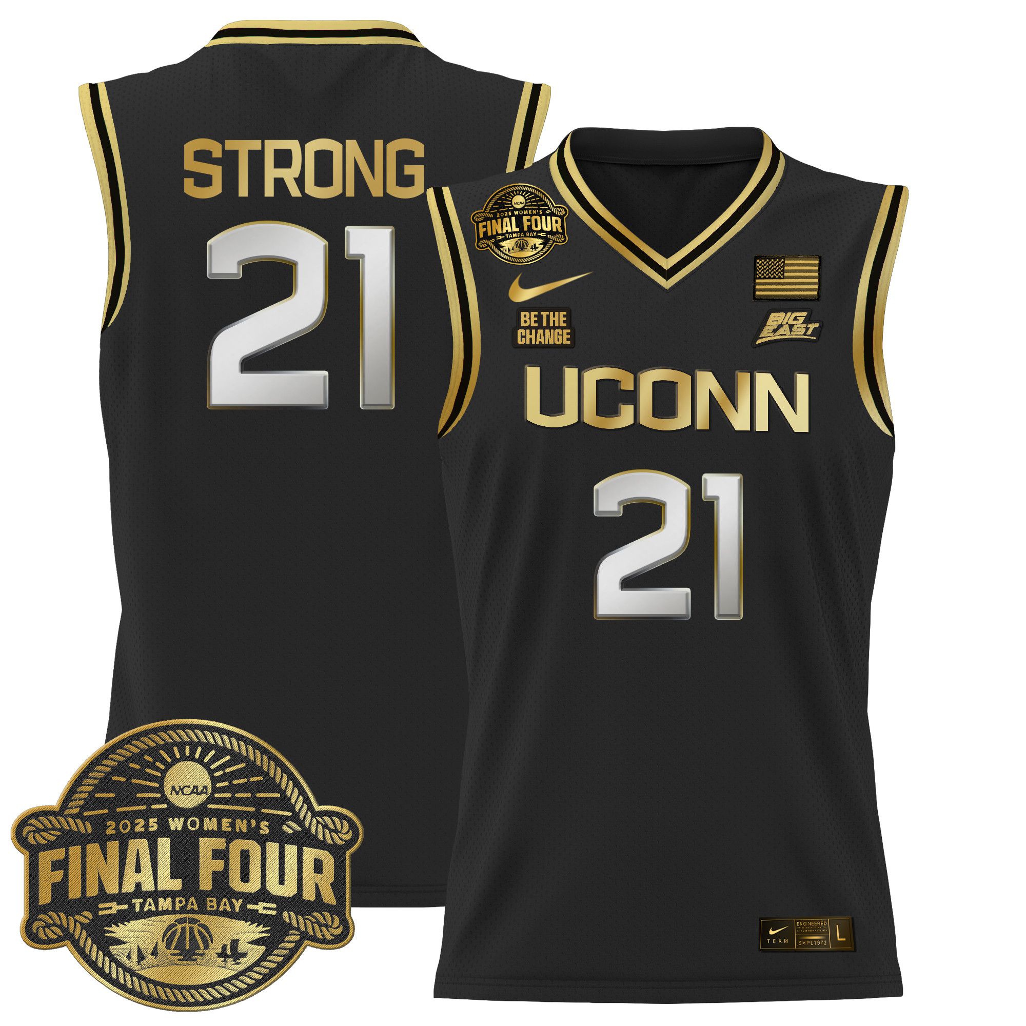 Men UConn Huskies 21 Strong Black Nike 2025 Big Eat Final Four Patch Lightweight Basketball NCAA Jersey